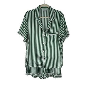 Serenedelicacy Women’s Green & White Stripped 2 Piece Pajama Set Sz XL